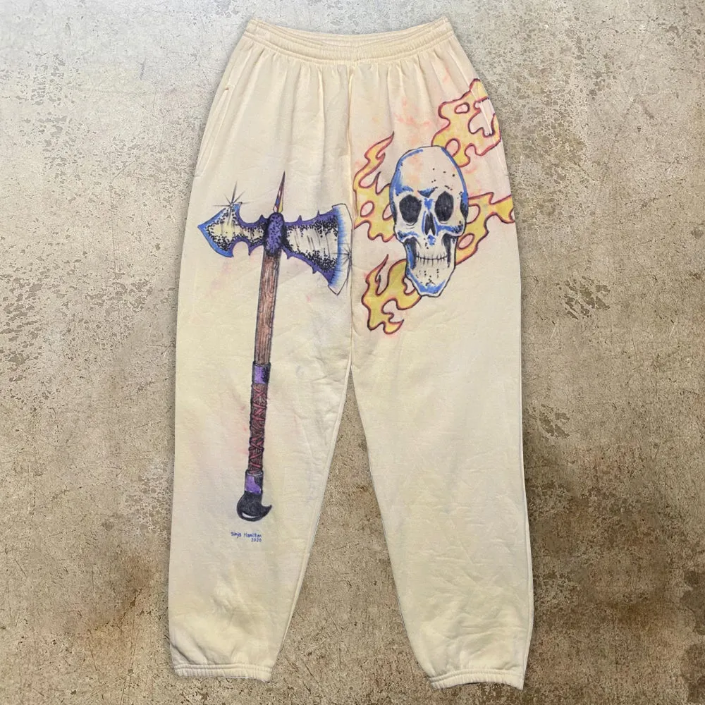 Street style men's tomahawk skull print casual sweatpants