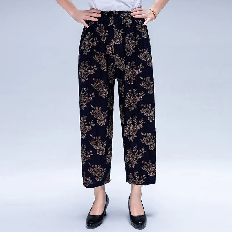 Summer Wide Legged Pants Plus Size Loose Casual Anti Mosquito Women Ankle-Length Mom Ice Silk Pants
