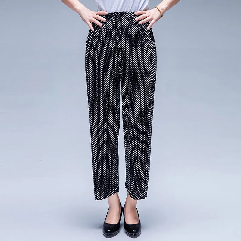 Summer Wide Legged Pants Plus Size Loose Casual Anti Mosquito Women Ankle-Length Mom Ice Silk Pants