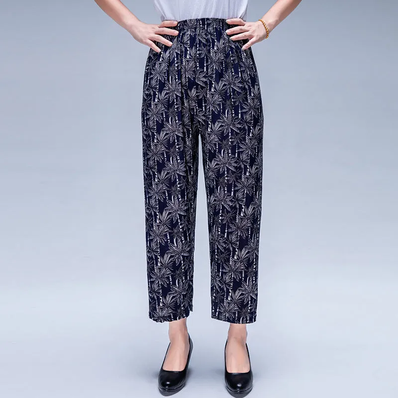 Summer Wide Legged Pants Plus Size Loose Casual Anti Mosquito Women Ankle-Length Mom Ice Silk Pants