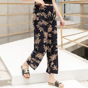 Summer Wide Legged Pants Plus Size Loose Casual Anti Mosquito Women Ankle-Length Mom Ice Silk Pants