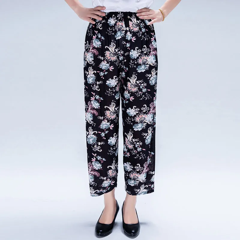 Summer Wide Legged Pants Plus Size Loose Casual Anti Mosquito Women Ankle-Length Mom Ice Silk Pants