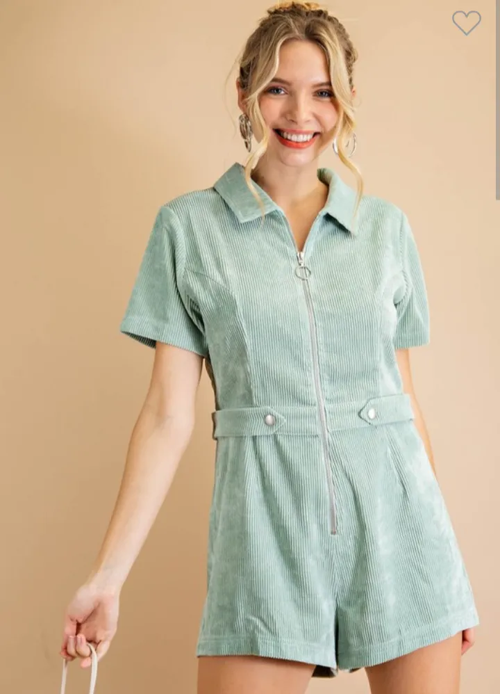 Teal Corduroy Romper