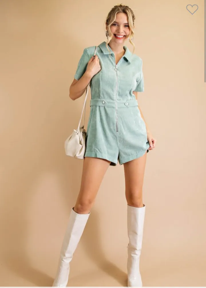 Teal Corduroy Romper