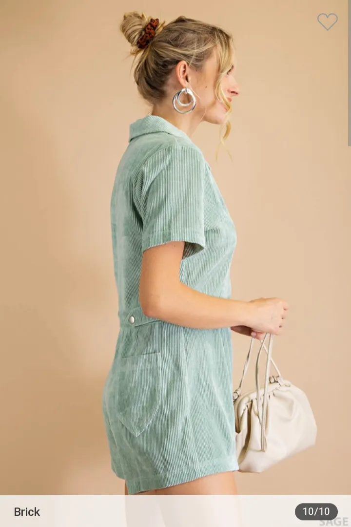 Teal Corduroy Romper
