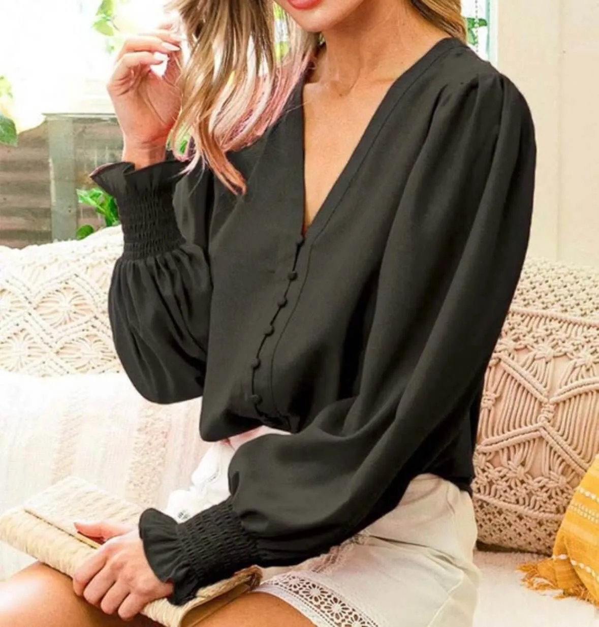 The Starla Blouse: Button Detail Long Sleeve Blouse