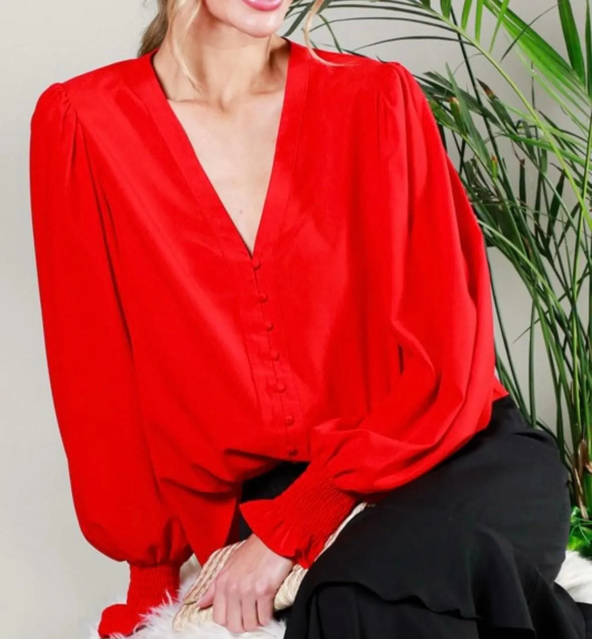 The Starla Blouse: Button Detail Long Sleeve Blouse