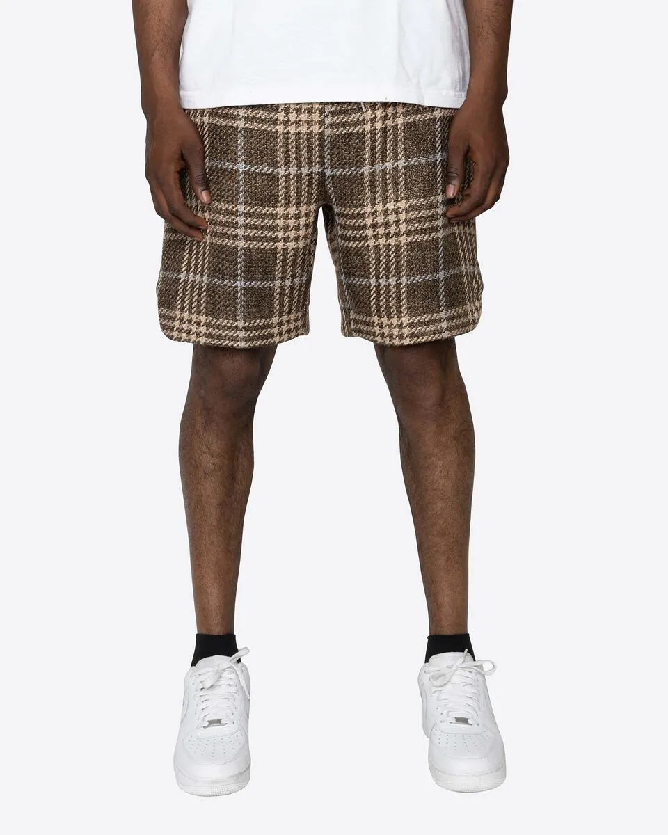 Tweed Trucker Shorts - Plaid Brown
