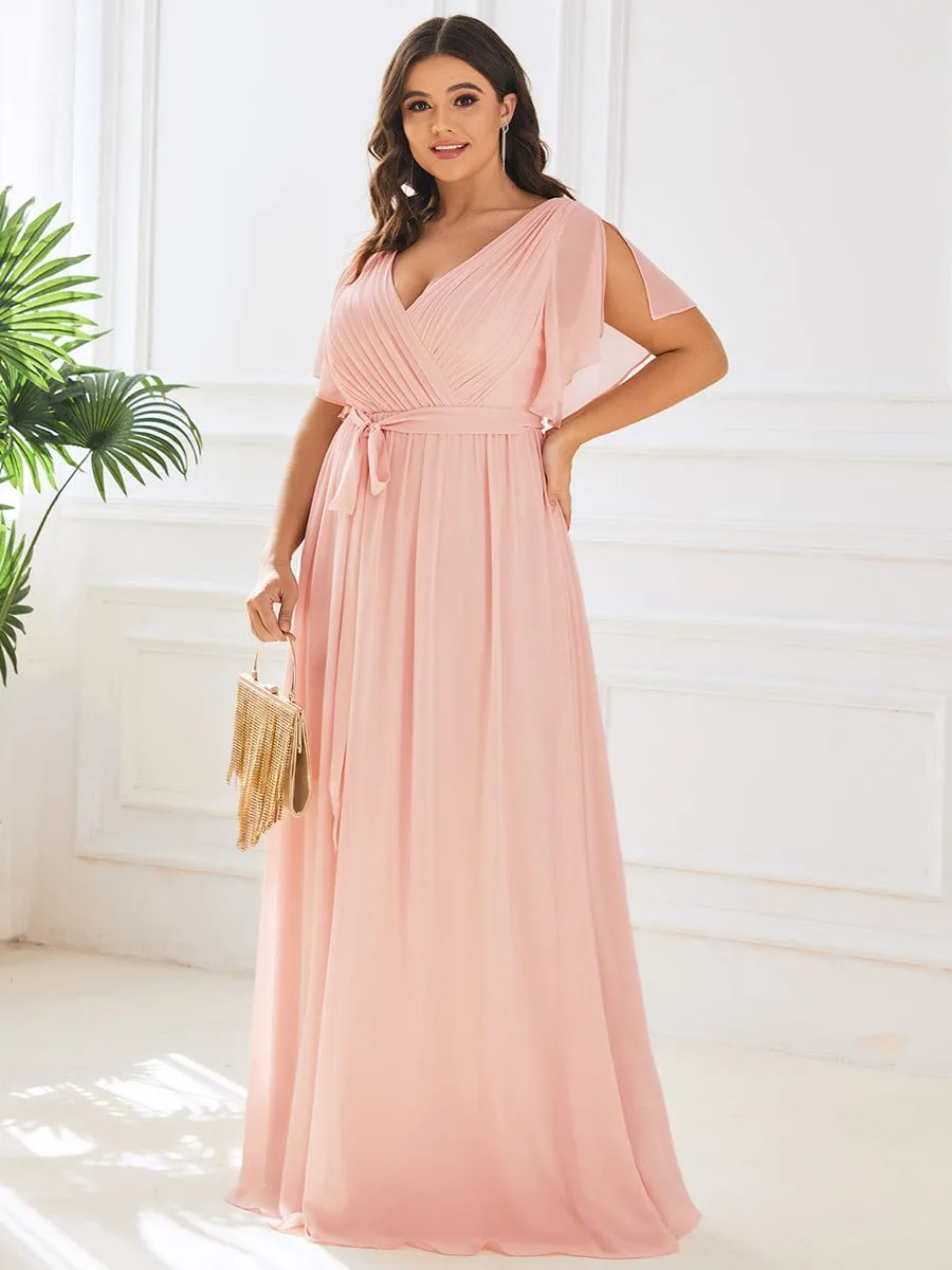 V-Neck Flutter Sleeve Floor-Length A-Line Chiffon Evening Dress