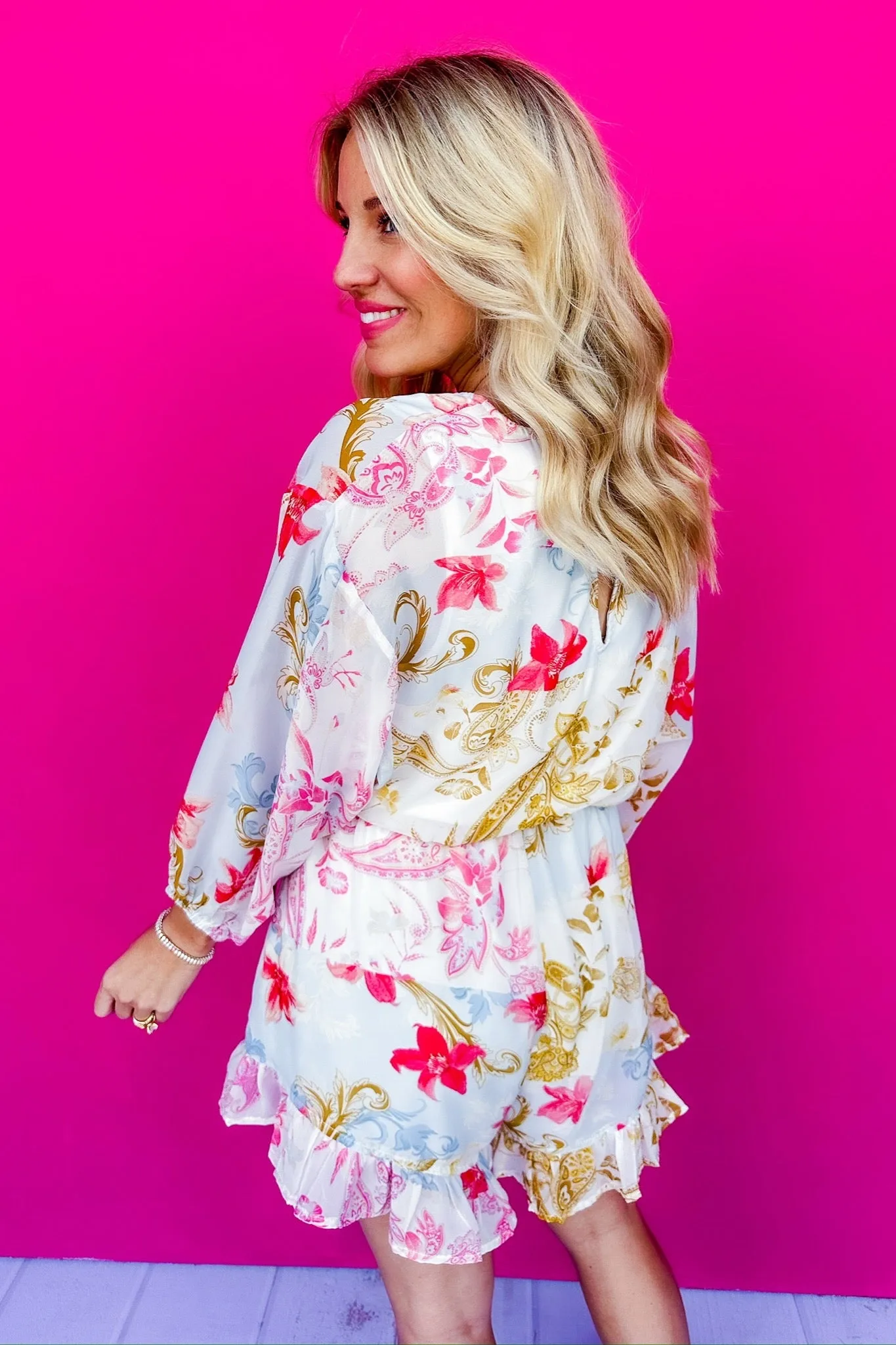 V Neck Multi Color Paisley Floral Lined Romper