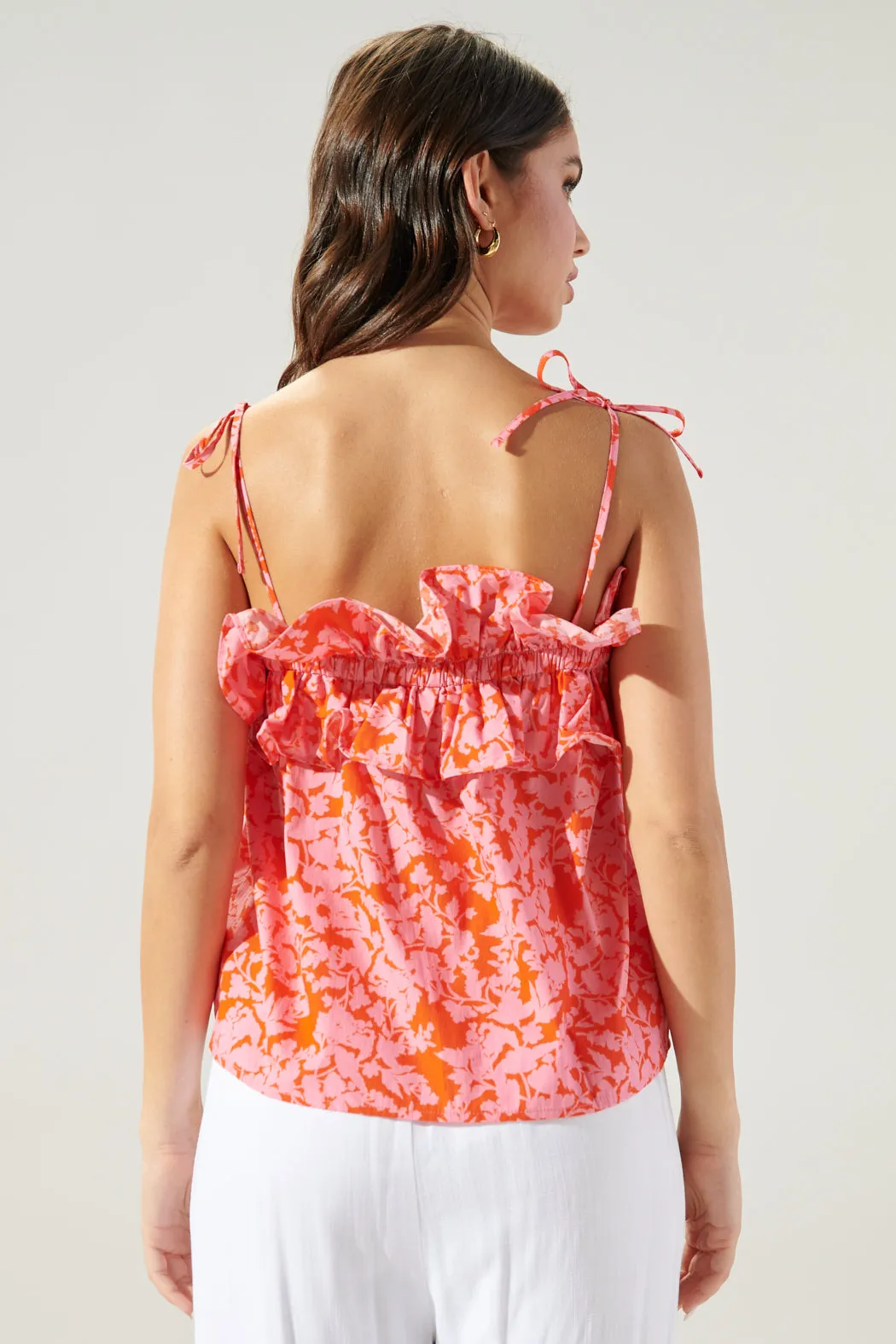 Vienna Floral Harlett Ruffle Tie Strap Tank