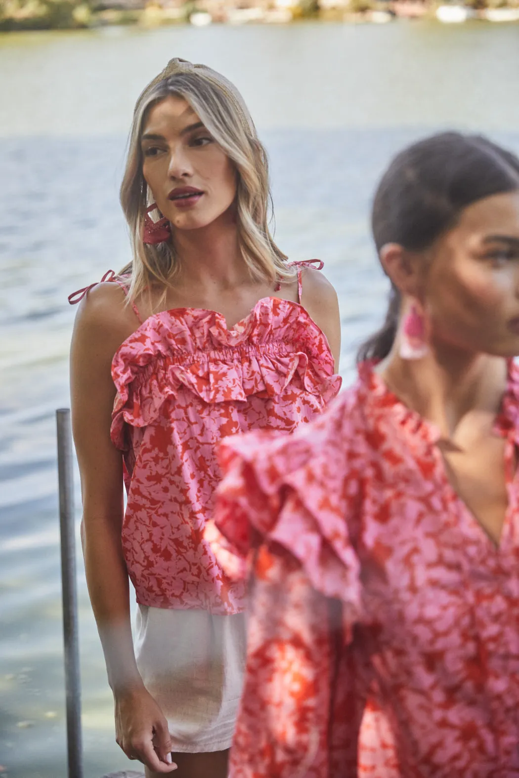 Vienna Floral Harlett Ruffle Tie Strap Tank