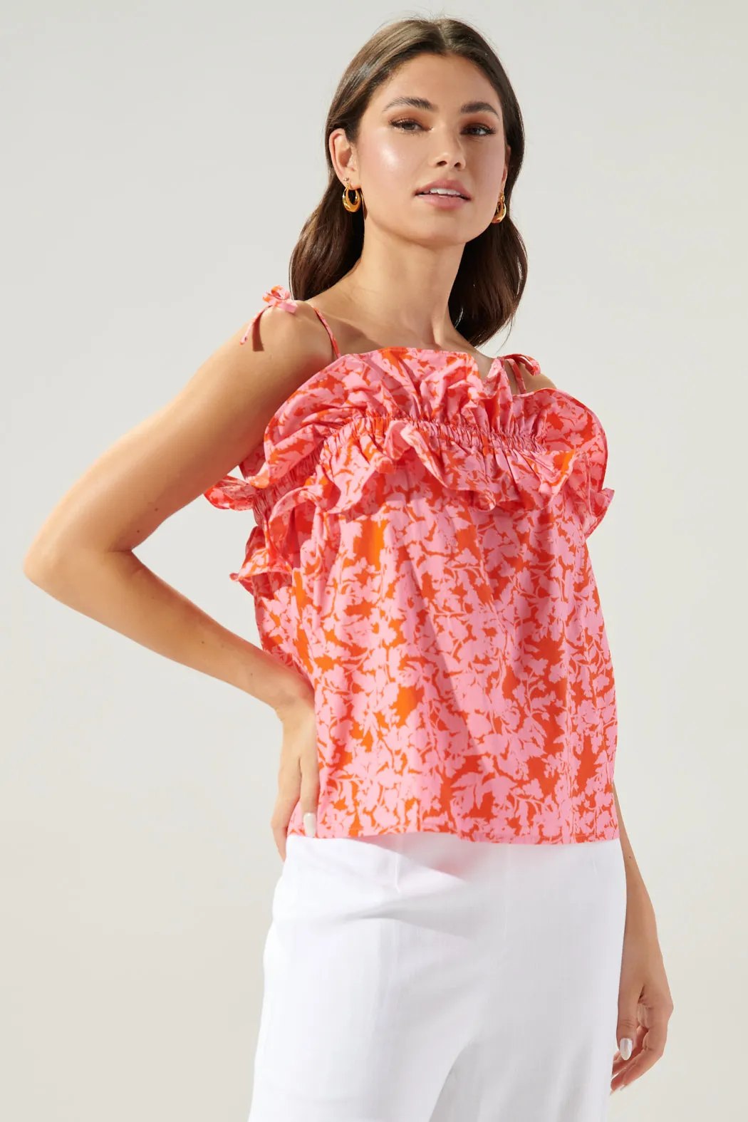 Vienna Floral Harlett Ruffle Tie Strap Tank