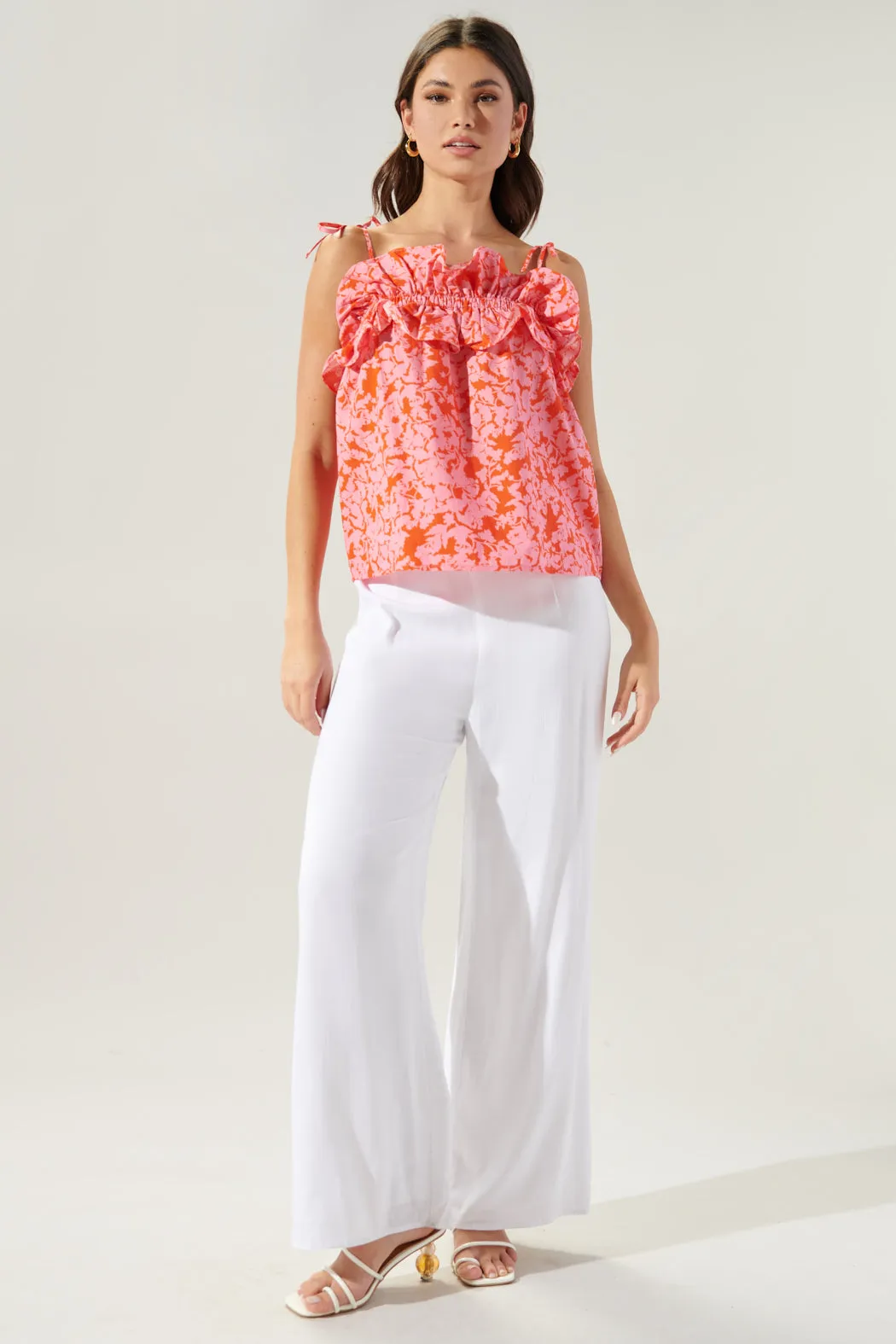 Vienna Floral Harlett Ruffle Tie Strap Tank