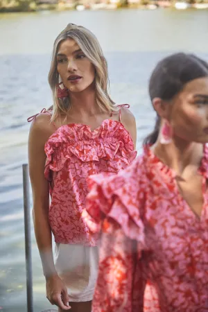 Vienna Floral Harlett Ruffle Tie Strap Tank