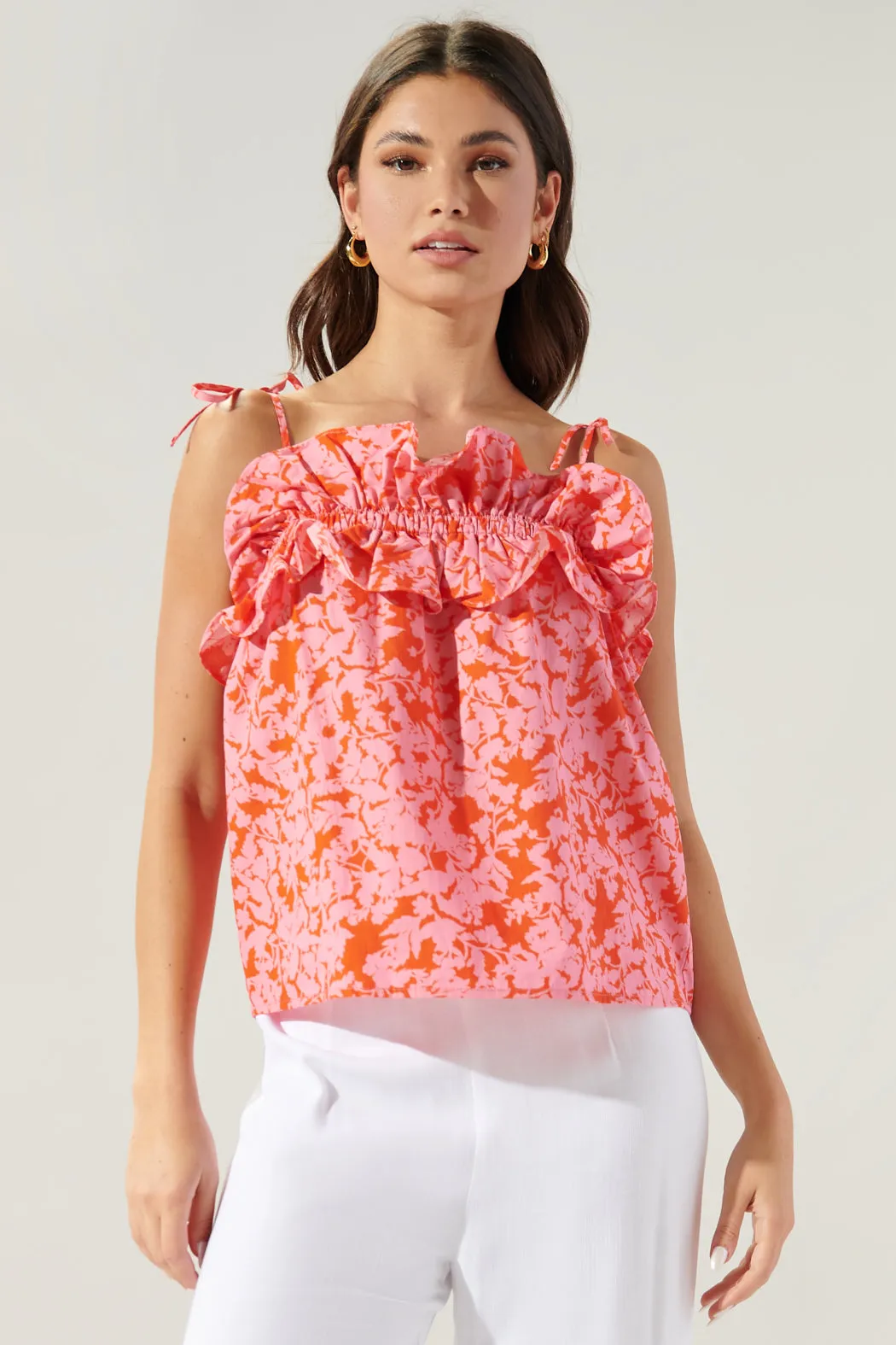 Vienna Floral Harlett Ruffle Tie Strap Tank