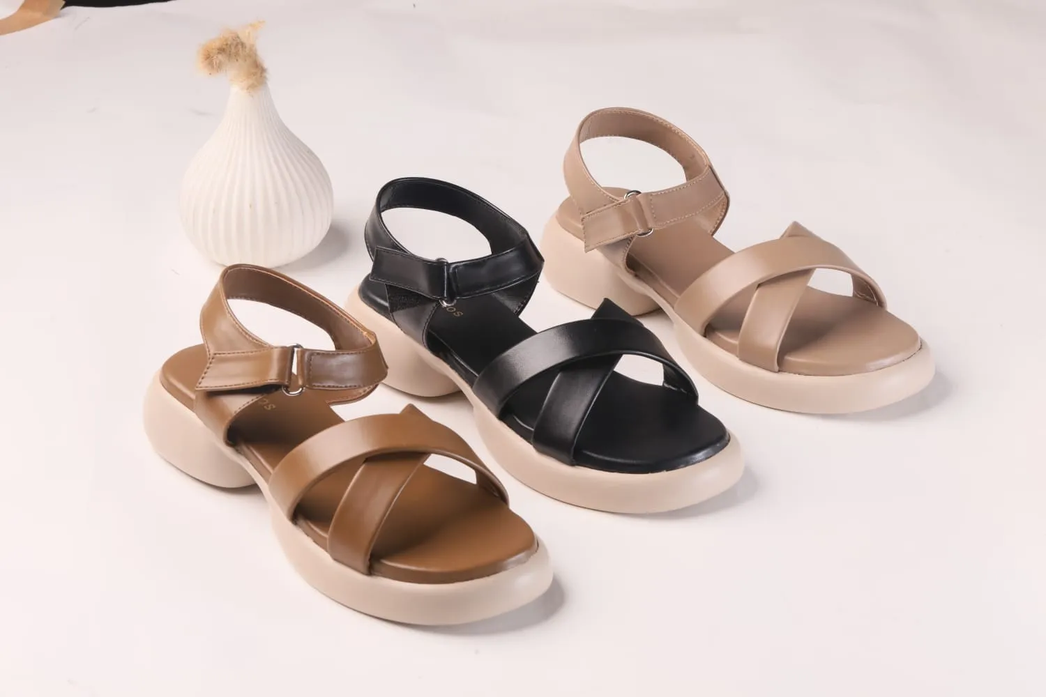 WALKBROS MEDICATED WEDGES SANDALS {  2  } - BEIGE