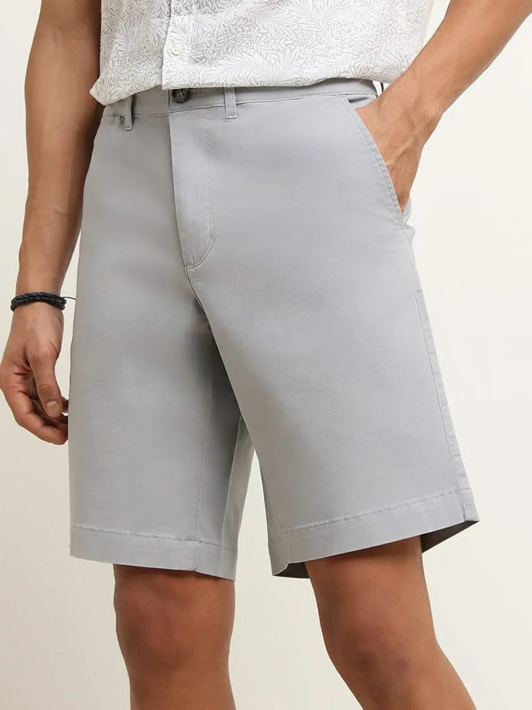 WES Casuals Grey Cotton Blend Relaxed Fit Bermuda Shorts