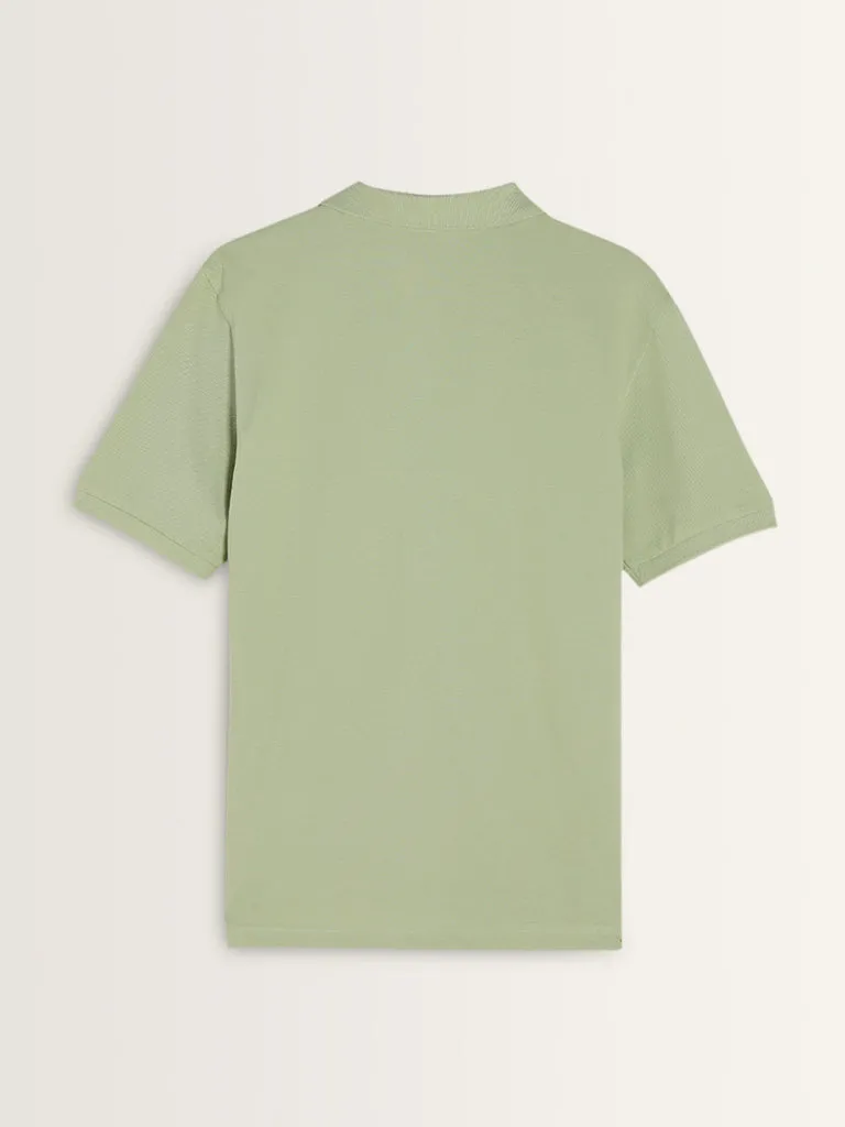 WES Casuals Mint Slim-Fit Cotton Blend Polo T-Shirt