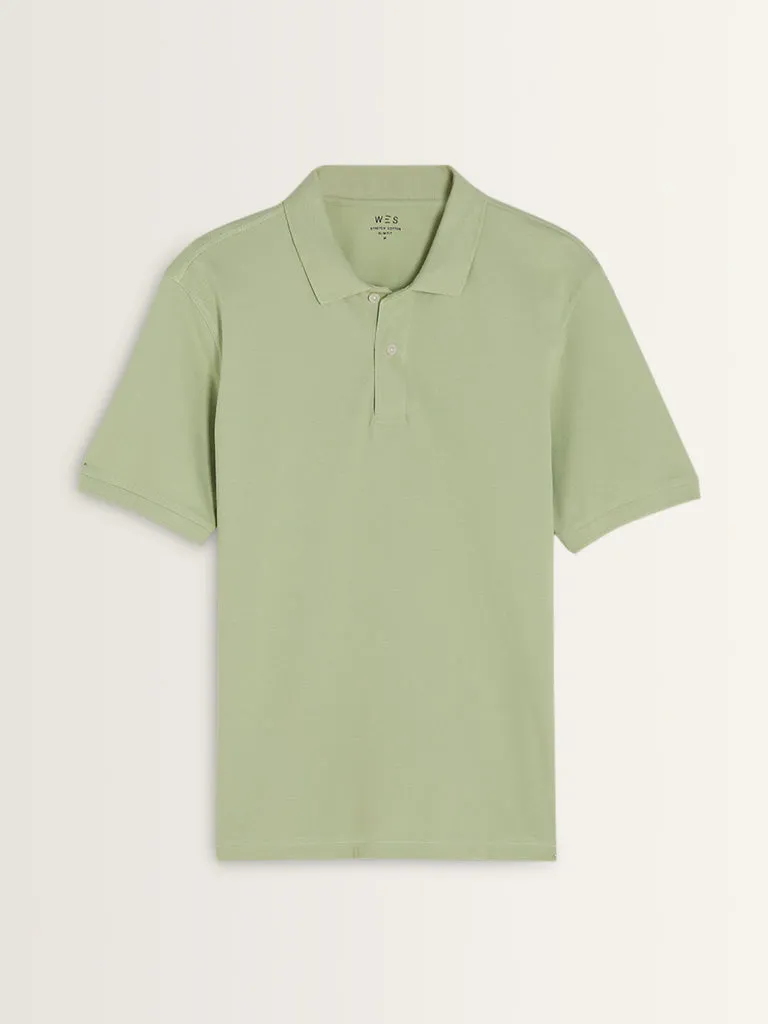 WES Casuals Mint Slim-Fit Cotton Blend Polo T-Shirt