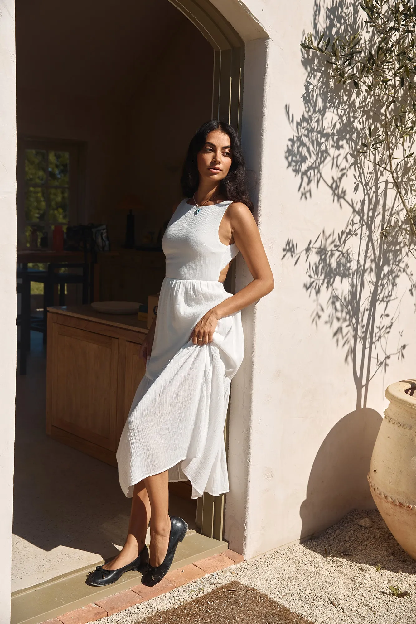 With The Wind Midi Dress White