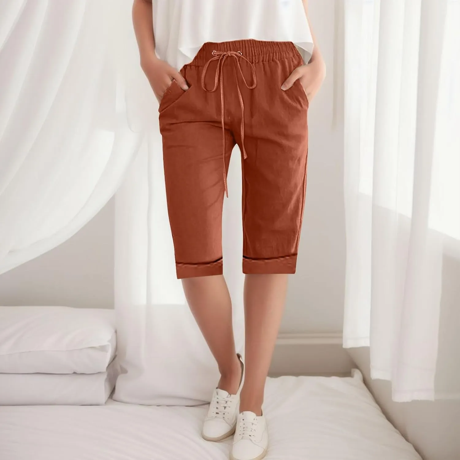 Women Wide Leg Cotton and Linen Pants 2025 Summer High Waist Palazzo Pants Jogger Pleated Trouser with Pocket
