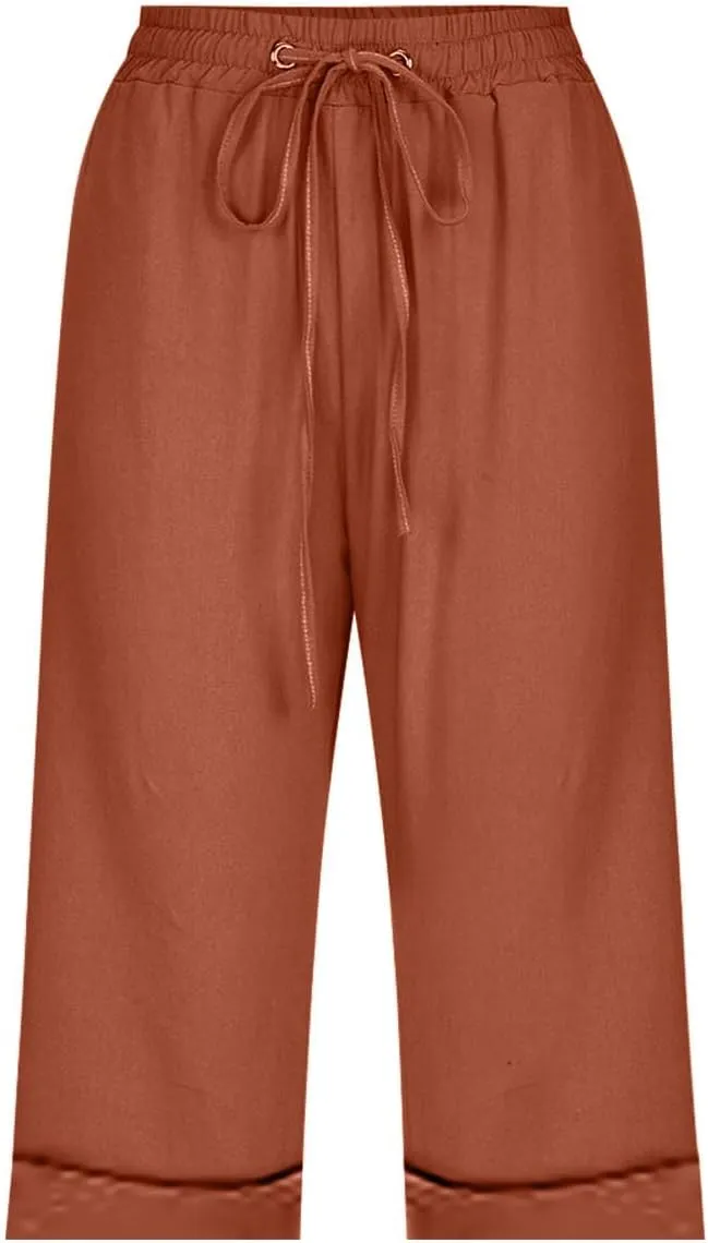 Women Wide Leg Cotton and Linen Pants 2025 Summer High Waist Palazzo Pants Jogger Pleated Trouser with Pocket