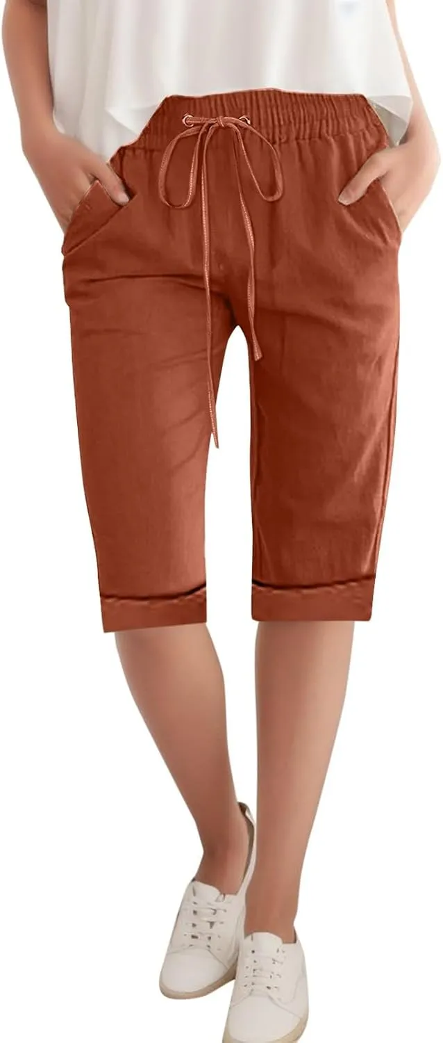 Women Wide Leg Cotton and Linen Pants 2025 Summer High Waist Palazzo Pants Jogger Pleated Trouser with Pocket