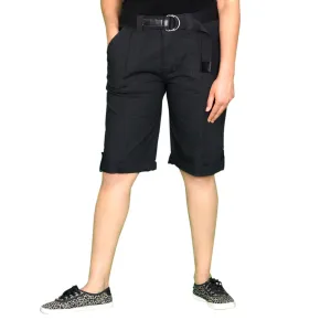 Womens Black Stretched Bermuda Relaxed- fit Short Pants