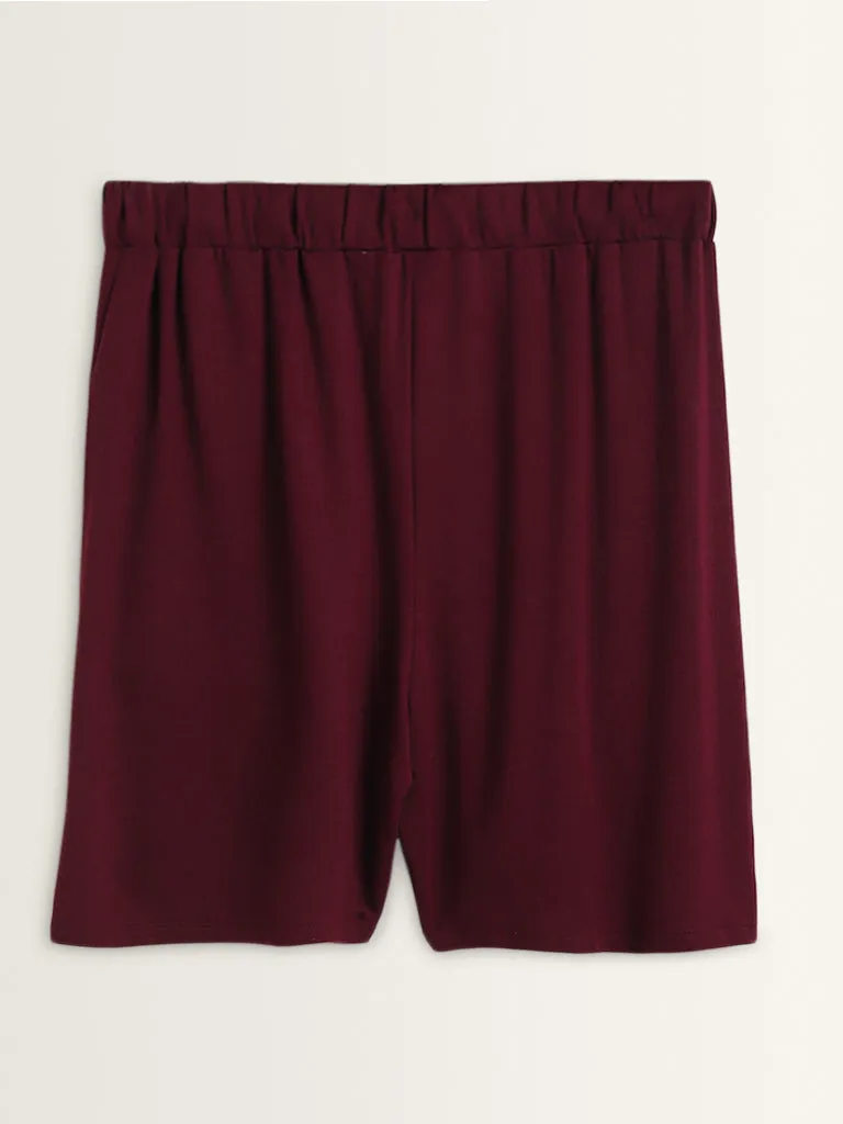 Wunderlove Burgundy Relaxed-Fit High-Rise Shorts
